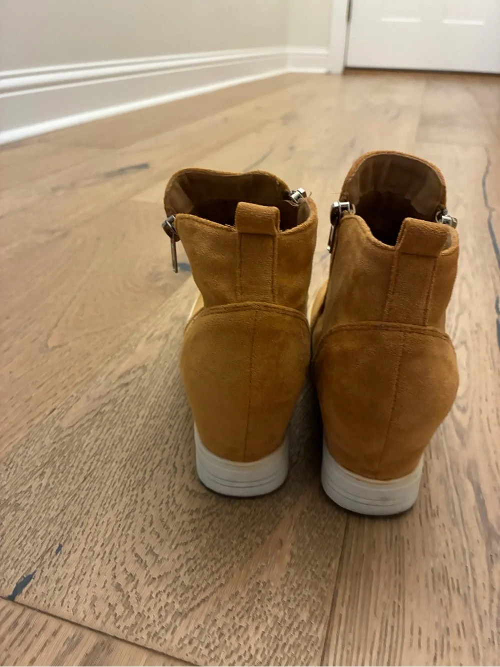 Suede Wedge Sneaker Boot - Tan